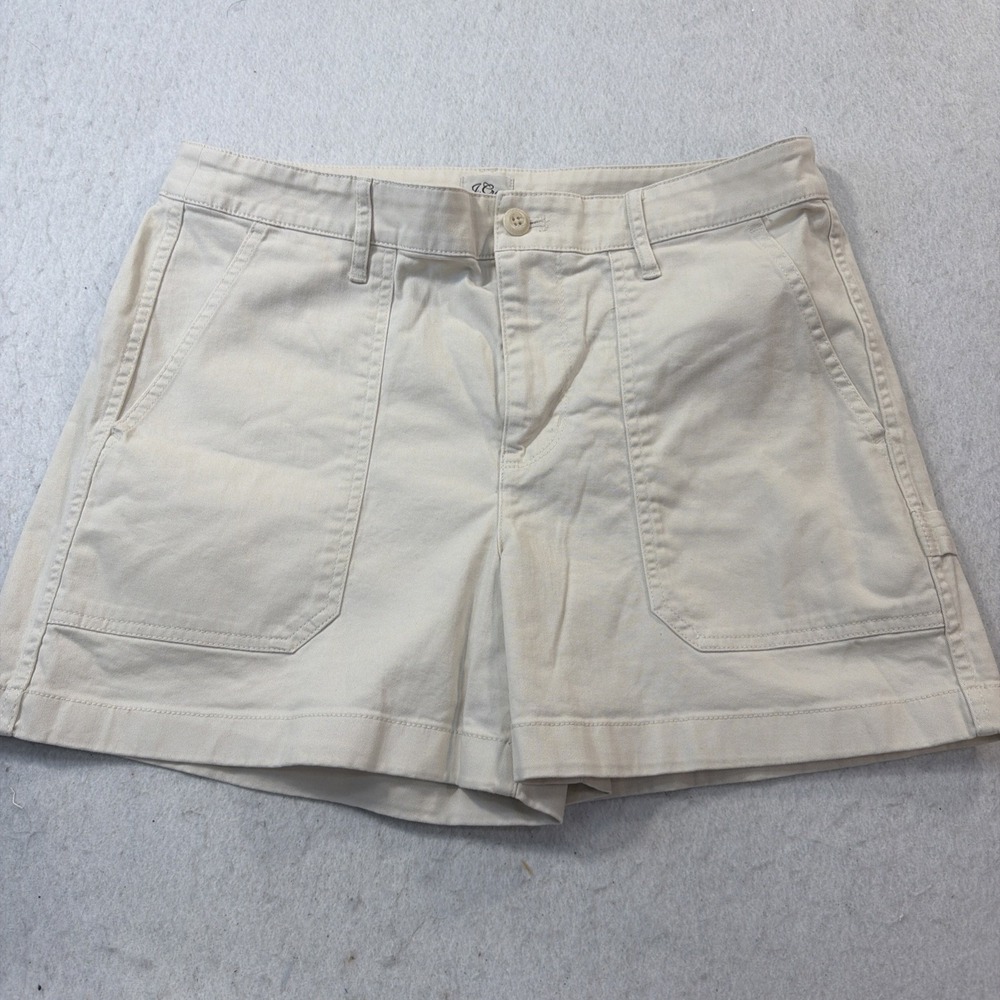 J Crew Women's Size12 Cream Utility Shorts Carpenter Chino Stretch Casual